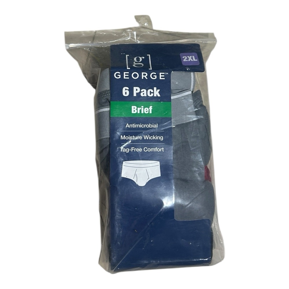 George Mens Briefs Underwear 6 Pair Tag Free Antimicrobial Size 2XL 44-46"NEW